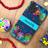 Blauw Trendy Floral Fun Inspirivity Naam Case-Mate iPhone Case