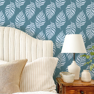 Blauw Tropisch Blad Patroon Behang