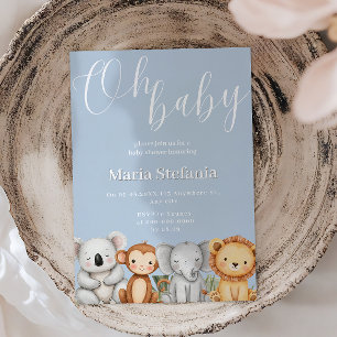 Blauw Tropisch Jungle Safari Baby Shower Dieren Kaart