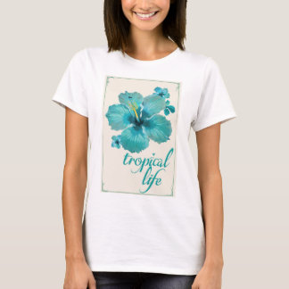 Blauw tropisch leven frangipani print t-shirt