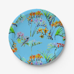 Blauw tropisch paradijs papieren bordje