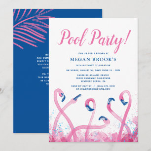 Blauw Tropisch Roze Flamingo 18e Zwembad Verjaarda Kaart
