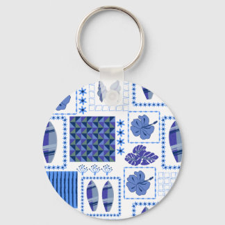 Blauw Tropisch Surfplank Hibiscus Patroon Sleutelhanger
