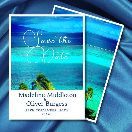 Blauw Tropolische Oceaan Bestemming Trouw Engageme Save The Date