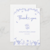 Blauw Tuin Chinoiserie Bruidsfeest Bedankkaart (Voorkant / Achterkant)