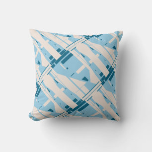 Blauw Turkoois Beige Mediterraan Diagonaal Mozaïek Kussen