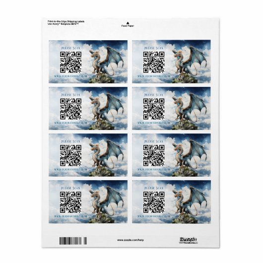 Blauw Turkoois Keltische Draak QR Code Trouwinform Etiket (Full Sheet)