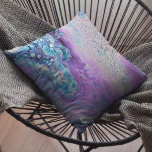Blauw Turkoois Paars Violet Marmer Vloeibaar Abstr Kussen