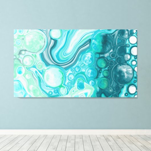 Blauw, turkooise Zee Waves en bubbels Canvas Afdruk (Insitu (Houten vloer))