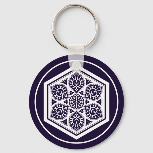Blauw Turks Rosette Geometric Graphic Sleutelhanger (Voorkant)