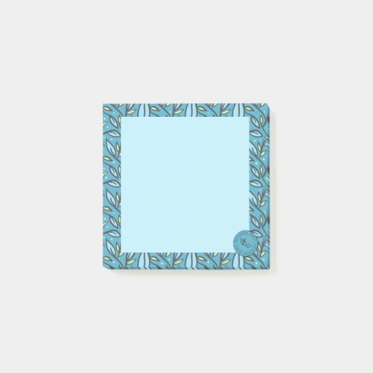 Blauw turquoise bladeren patroon post-it® notes (Voorkant)