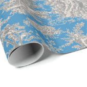  blauw turquoise de jouy bedrukt cadeaupapier (Rol Hoek)