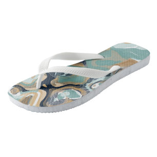 Blauw, Turquoise en Goud Swirled Marmer Teenslippers