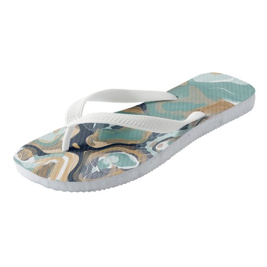 Blauw, Turquoise en Goud Swirled Marmer Teenslippers (Schuin)