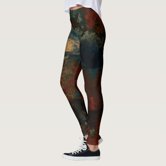 Blauw, Turquoise en Rust Marmer Abstract Leggings (Links)