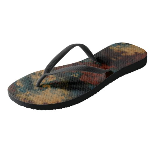Blauw, Turquoise en Rust Marmer Abstract Teenslippers (Schuin)