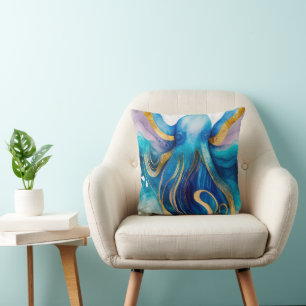 Blauw Turquoise Goud Octopus Worp Kussen