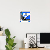 Blauw Turquoise Grey Black White Geometric MXM loo Poster (Thuiskantoor)