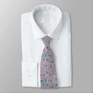 blauw, turquoise, mauve en roze polka stippen stropdas