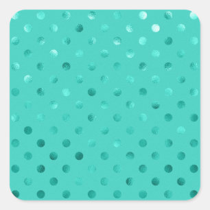 Blauw Turquoise Metallic Faux Folie Polka Dot Aqua Vierkante Sticker