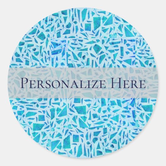 Blauw Turquoise Mozaïek Glas Tegel Modern Chique F Ronde Sticker (Voorkant)