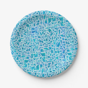 Blauw Turquoise Mozaïek Glazen Tegels Modern Chic Papieren Bordje
