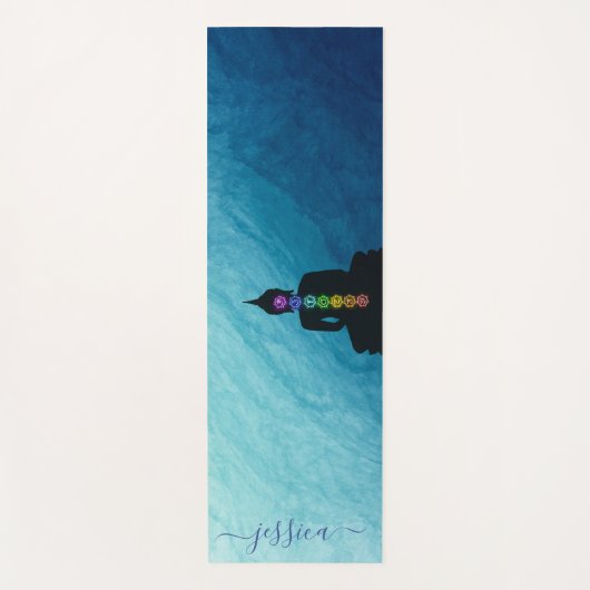 Blauw Turquoise Ombre Boeddha OM Chakra Custom Yogamat (Voorkant)