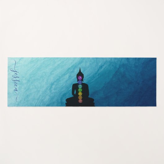 Blauw Turquoise Ombre Boeddha OM Chakra Custom Yogamat (Voorkant (horizontaal))