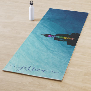 Blauw Turquoise Ombre Boeddha OM Chakra Custom Yogamat