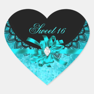 Blauw Turquoise Sweet Sixteen Sweet 16 Zwart Kant Hart Sticker