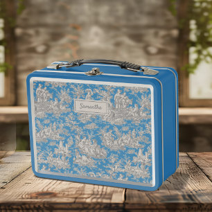  blauw turquoise toile de jouy bedrukt