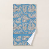  blauw turquoise toile de jouy bedrukt bad handdoek (Handdoek)