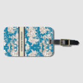  blauw turquoise toile de jouy monogram bagagelabel (Voorkant (horizontaal))