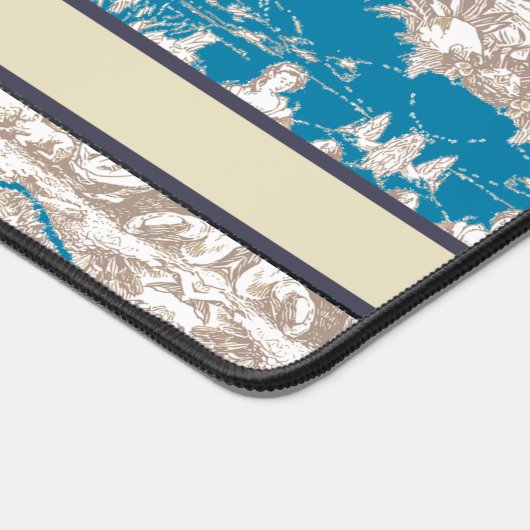 blauw turquoise toile de jouy monogram bureaumat (Hoek)