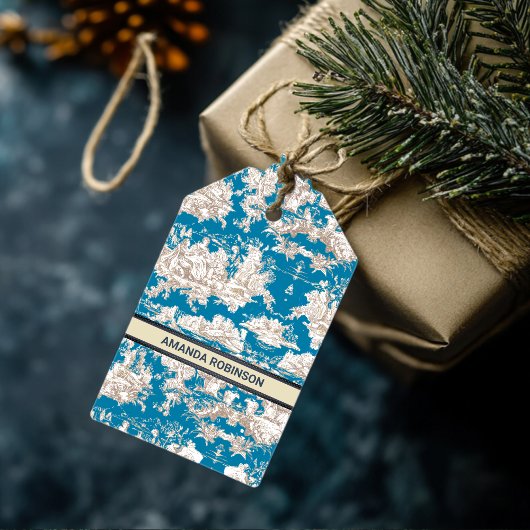 blauw turquoise toile de jouy monogram cadeaulabel