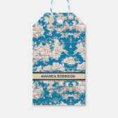 blauw turquoise toile de jouy monogram cadeaulabel (Voorkant)