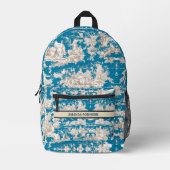 blauw turquoise toile de jouy monogram dopp bedrukte rugzak (Voorkant)