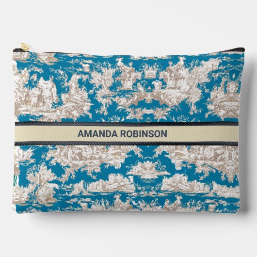  blauw turquoise toile de jouy monogram etui (Voorkant)