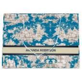 blauw turquoise toile de jouy monogram groot cadeauzakje (Voorkant)