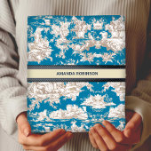  blauw turquoise toile de jouy monogram inpakpapier vel