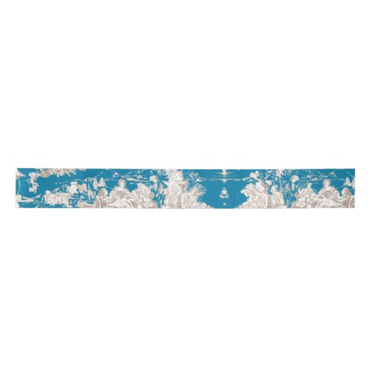 blauw turquoise toile de jouy monogram lint (Voorkant)