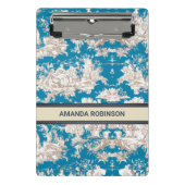  blauw turquoise toile de jouy monogram mini klembord (Voorkant)