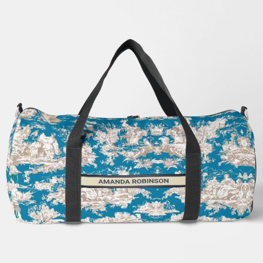  blauw turquoise toile de jouy monogram plunjezak (Voorkant)