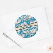  blauw turquoise toile de jouy monogram ronde sticker (Envelop)