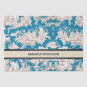  blauw turquoise toile de jouy monogram tissuepapier (Voorkant)