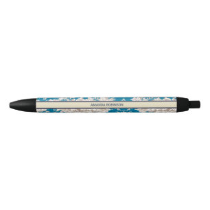 blauw turquoise toile de jouy monogram zwarte inkt pen