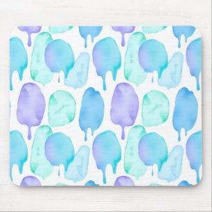 Blauw Turquoise Waterverf Druppel Patroon Muismat