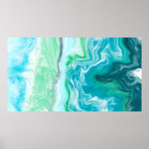 Blauw, Turquoise Zee Waves Digital Fluid Art Poster
