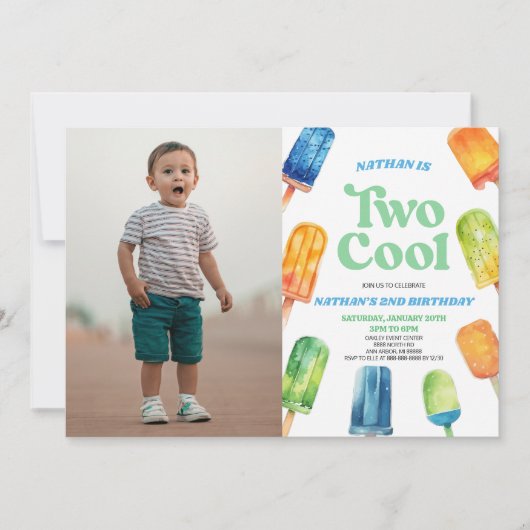 Blauw Twee Cool Popsicle Afbeelding 2e Verjaardags Kaart (Voorkant)