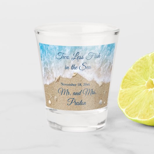 Blauw Twee Minder Vissen in het Zee Shot Glass Shot Glas (Voorkant)